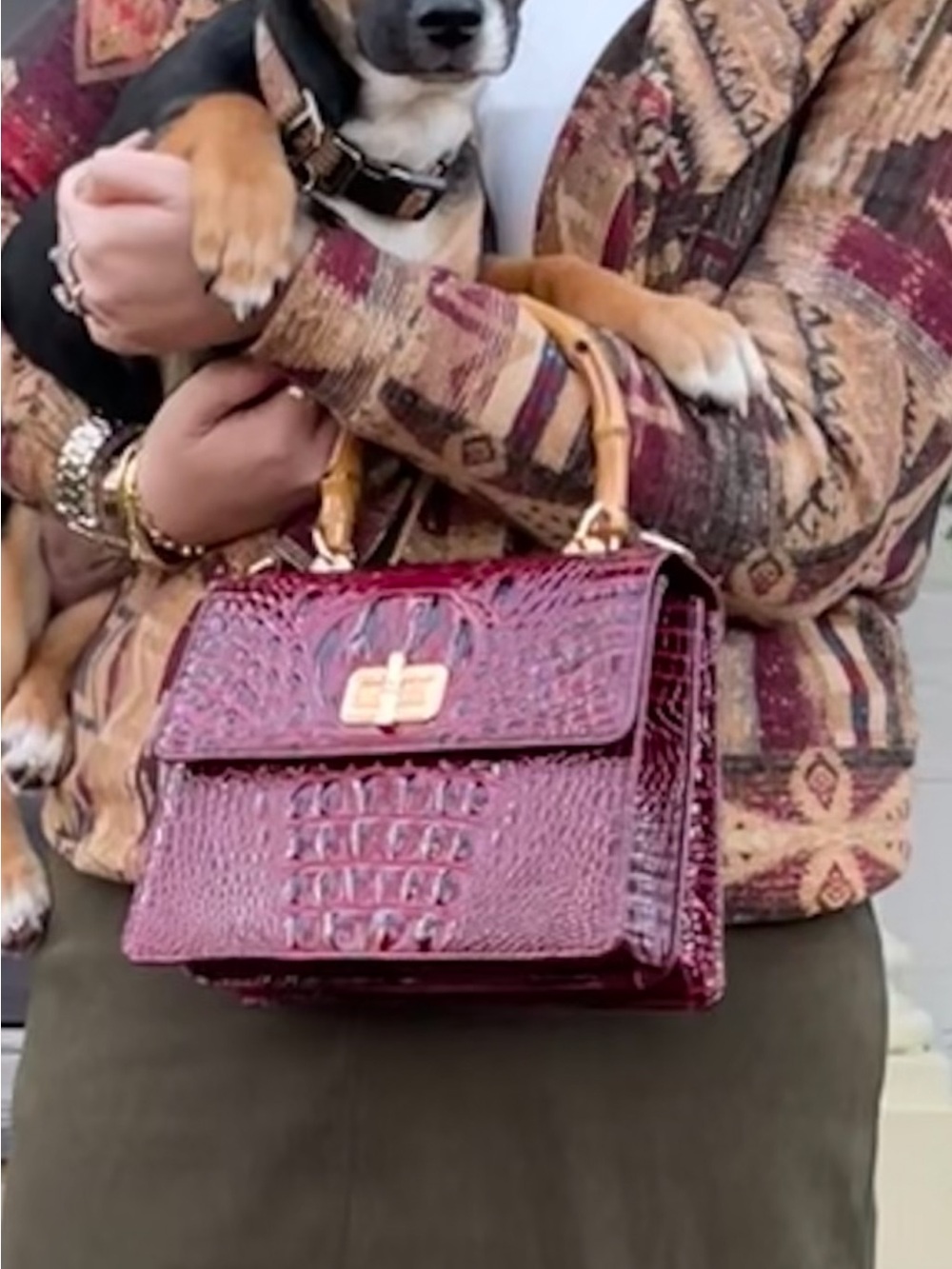 Brahmin Croc-Embossed Top-Handle Satchel in Deep Burgundy